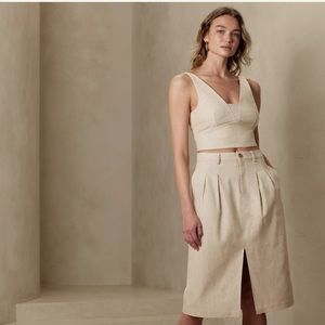 Linen-cotton herringbone midi skirt - 14 NWT